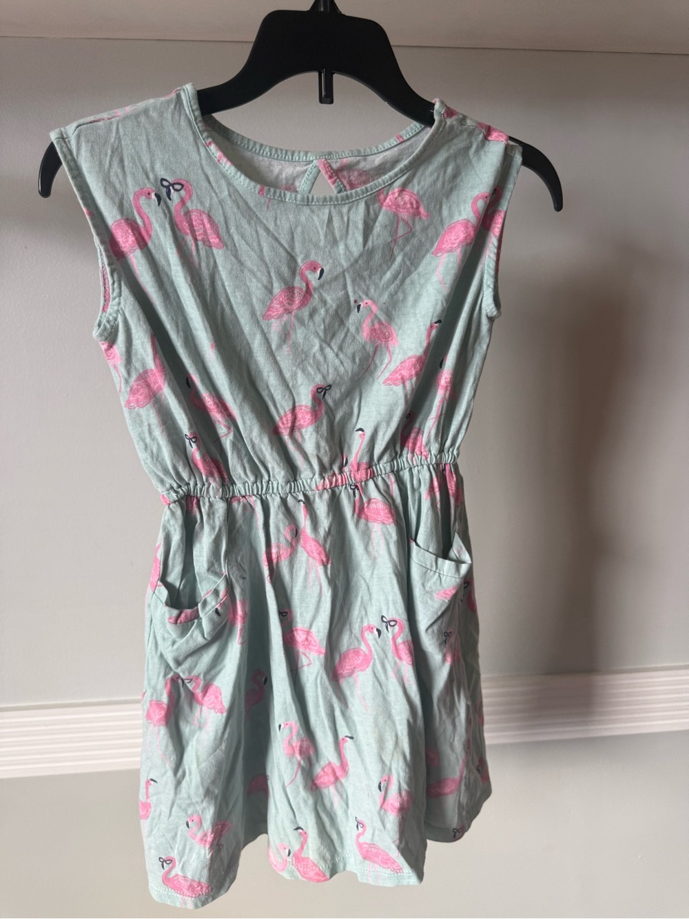 Girls' Mint Green Dress with Pink Flamingo Print